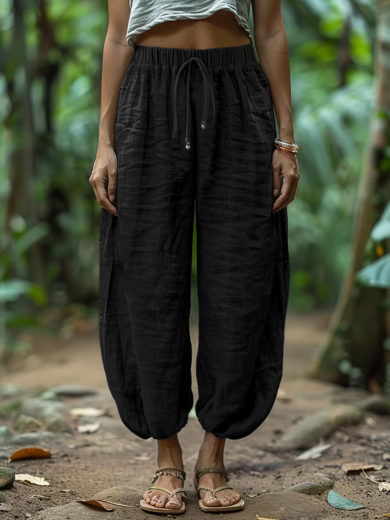 Linen Loose And Comfortable Minimalist Linen Lantern Pants - Image 3