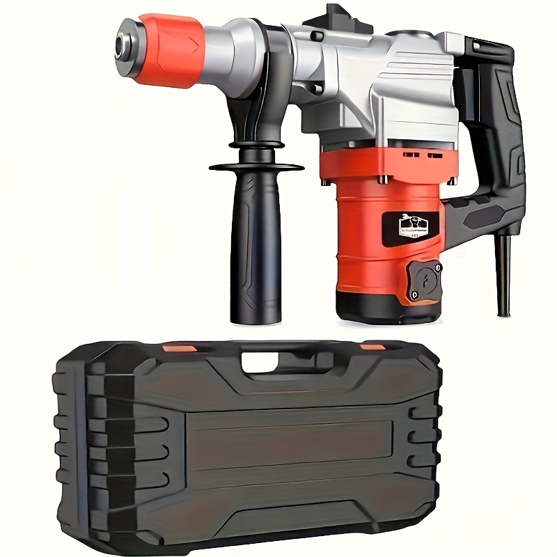 110V Heavy Duty Electric Hammer Drill Wired Electric Drill Industrial Grade Wall Removal Tool, Multi-Function Electric Hammer Impact Drill Rotary Hammer Drill for Concrete - Including Drill Chuck, Drill Bit, Flat Chisel, Pointed Chisel - Image 5