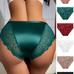 6-Pack Floral Mid-Rise Women'S Panties -Stretchy, Comfortable, And Breathable Underwear Featuring Contrasting Floral Accents, A Solid-Color Mid-Rise Design, And A Smooth Texture; Suitable for Yoga, Workouts, And Casual Sports.
