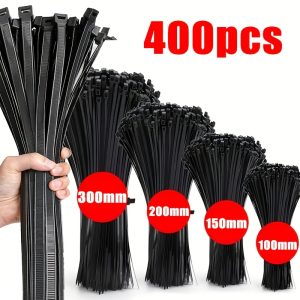 400pcs Black Self-Locking Nylon Cable Ties Multi-Size Bundle (4In/6In/8In/12In) Tensile Strength 40Lbs Self-Locking Premium Nylon Cable Ties Indoor Outdoor Use