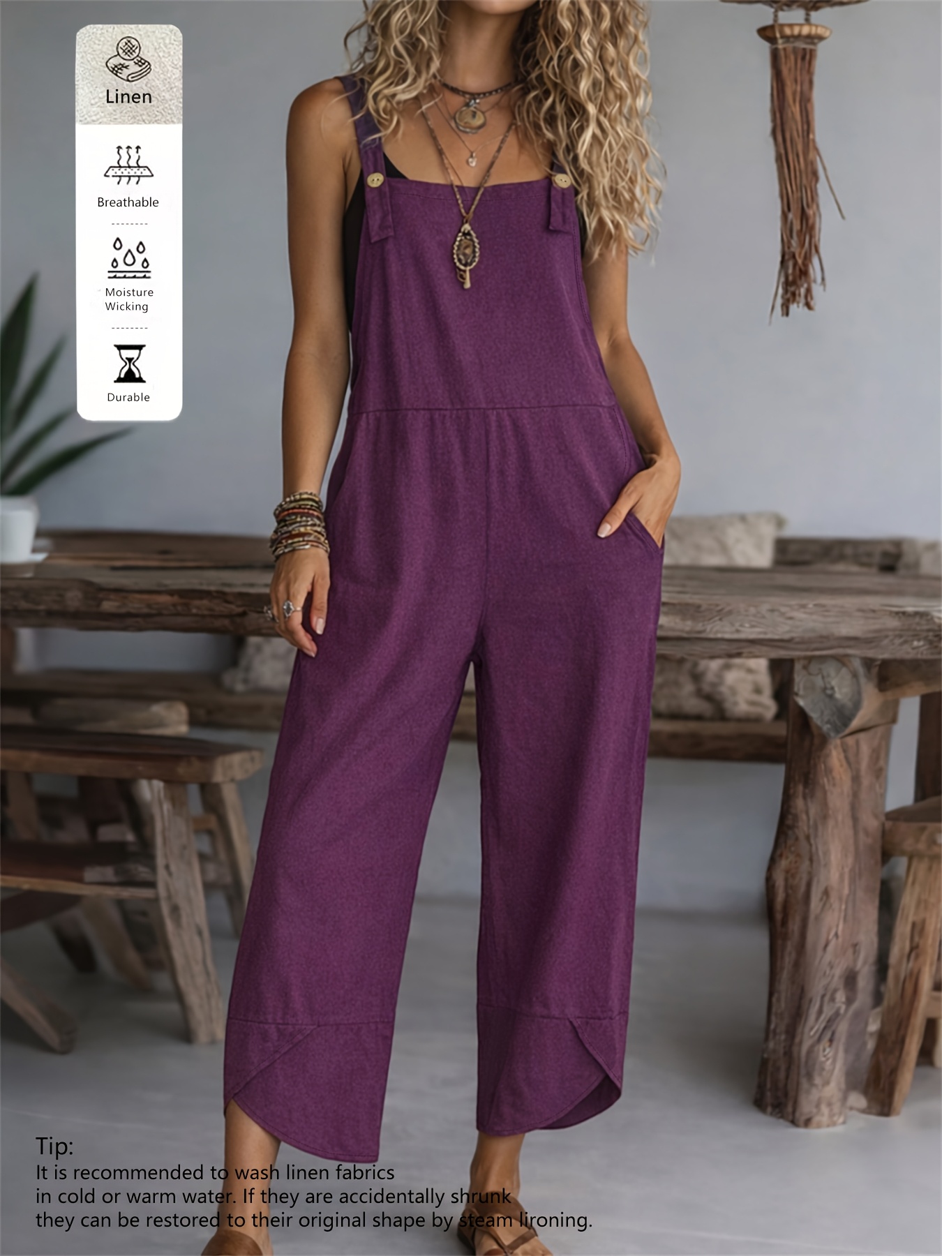 Women's Casual Fashion Solid Color Loose Wide-Leg Overalls - Image 2