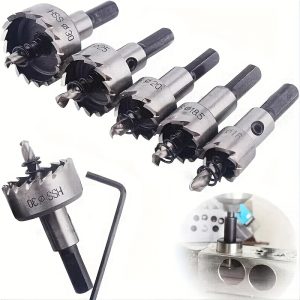 5pcs HSS Drill Bit Set with Tips | 16/18.5/20/25/30mm for Metal Wood, Bright End, Slow Spiral Flute, Triangle Shank, BUFF STACK FULL