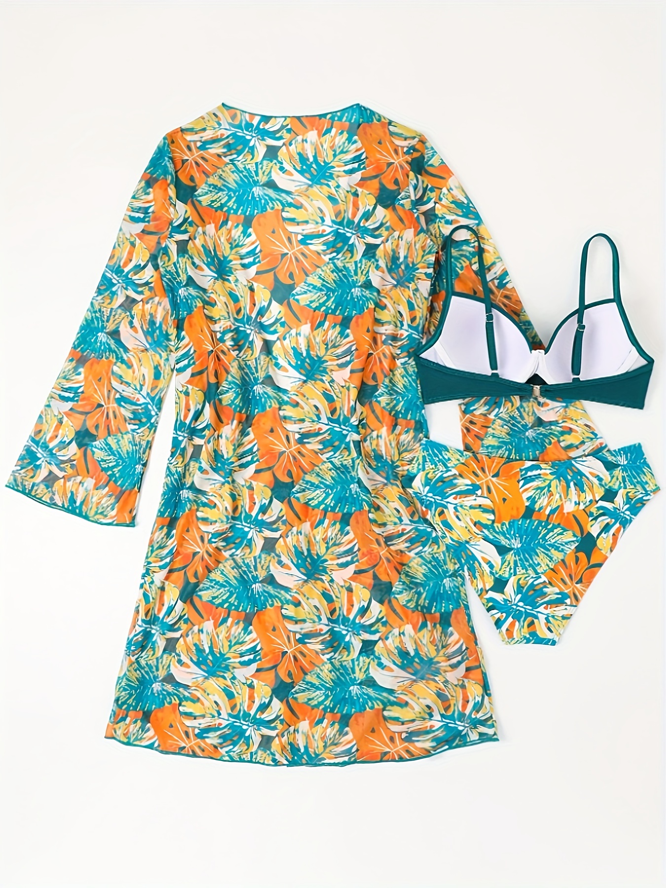 3pcs Beach Plant Print Swimsuit Set - Image 7