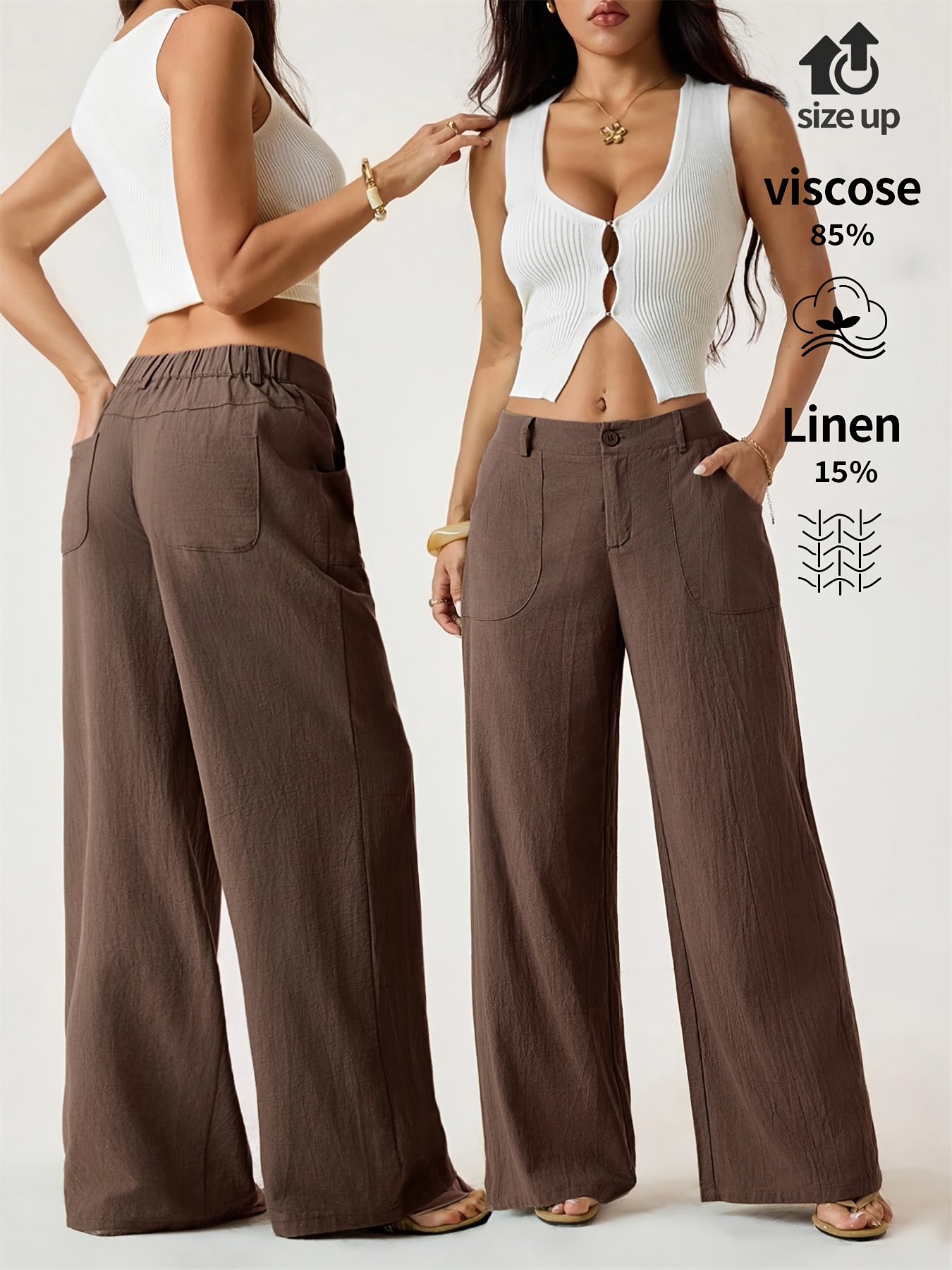 Linen Wide Leg Pants Women's High Waisted Summer Trousers, French Vintage Breathable Loose Casual Pants for Vacation - Image 4