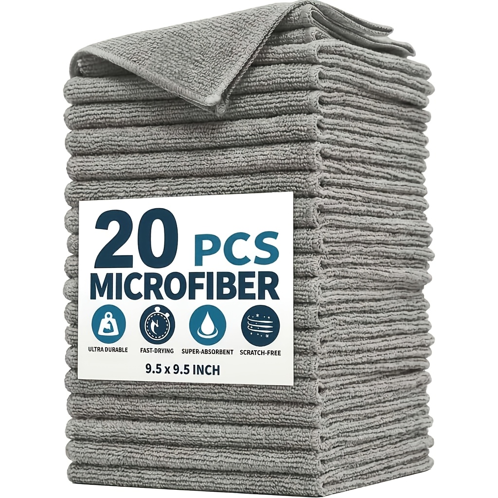 20-Pack Thick Microfiber Cleaning Cloths, Ultra Absorbent Streak-Free, Reusable Multi-Purpose Cleaning Towels for Kitchen Bathroom Car Glass