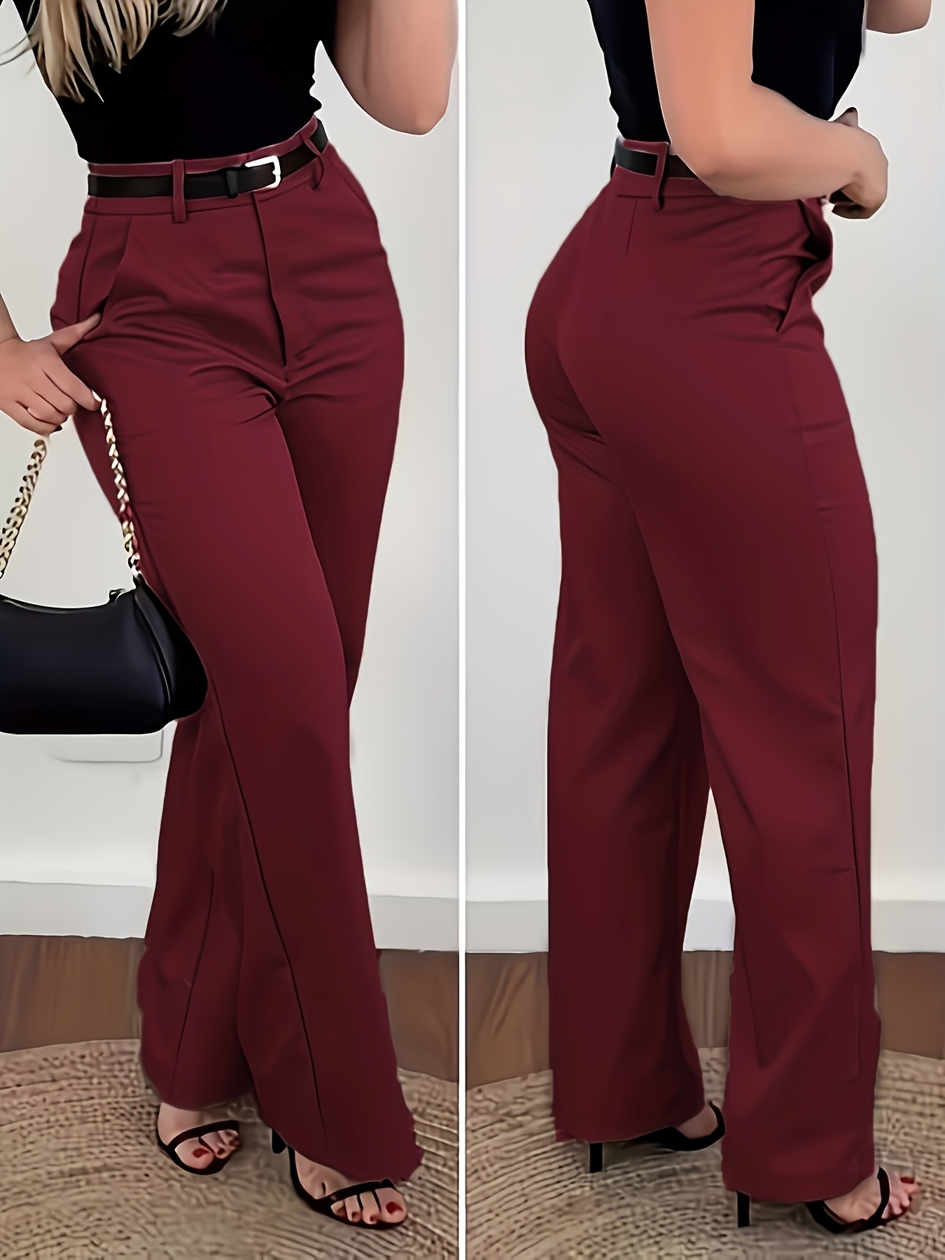 Women'S Fashion Solid Color Elegant Trousers, All-Season Style, Machine Washable, Suitable for Office And Casual Wear - Image 9
