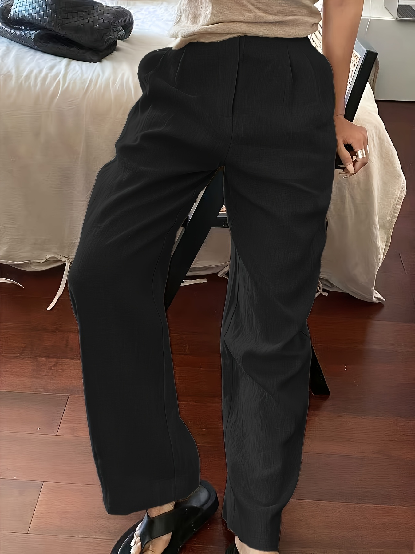 2026 Spring/Summer New Vacation Style Women's High-Waisted Pants / Business Casual Vacation Wide-Leg Pants, Loose Fit Summer New Linen LL168 - Image 9