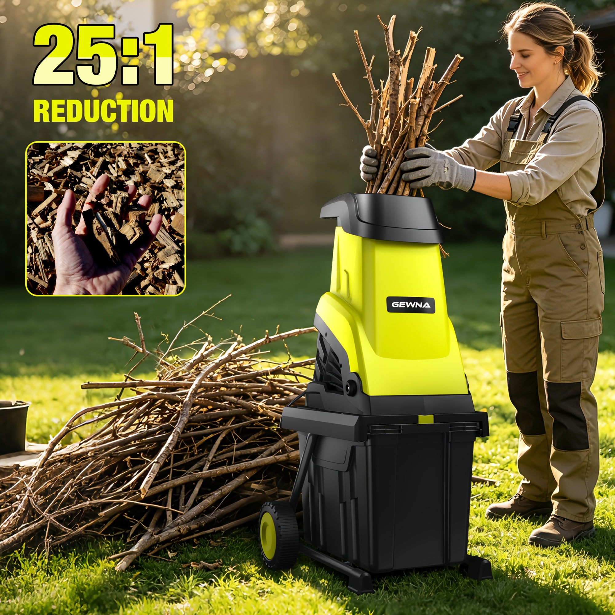 Wood Chipper, 1800W High Power Garden Branch Shredder, 15-Amp Electric Brushless Wood Chipper, Garden Tools With 10 Gallon Collecting Bin, Easy To Clean For Branches, Leaves And Yard Cleanup, Fathers Day Gift - Image 8