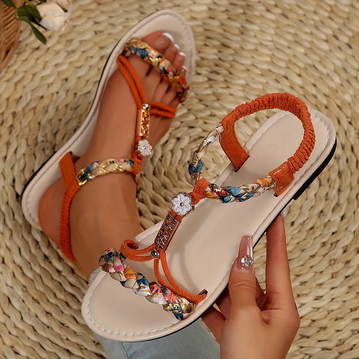 Women's Braided Sandals - Elastic Strap Slip On Lightweight Beach Shoes, Comfort Non-slip - For Women - Suitable for Summer, Beach & Vacation - Perfect Gift for Women - Image 9