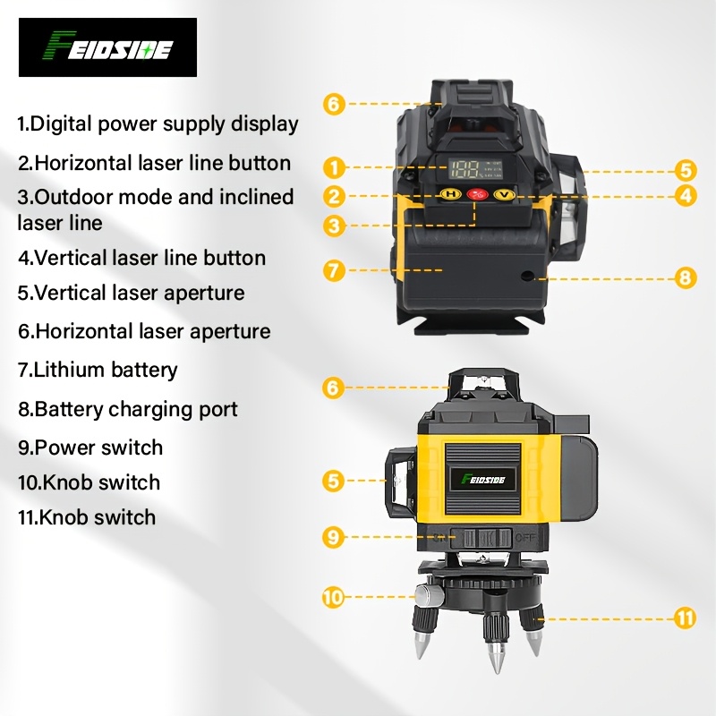 Professional 16-Line Laser Level 360 Self Leveling, 2x 3000mAh Batteries | Remote | Laser Level with 39"Adjustable Tripod, Lazer Leveler Tool for Picture Hanging, Construction, Tile, Renovation, Wall Floor Alignment,laser Level with Tripod - Image 2