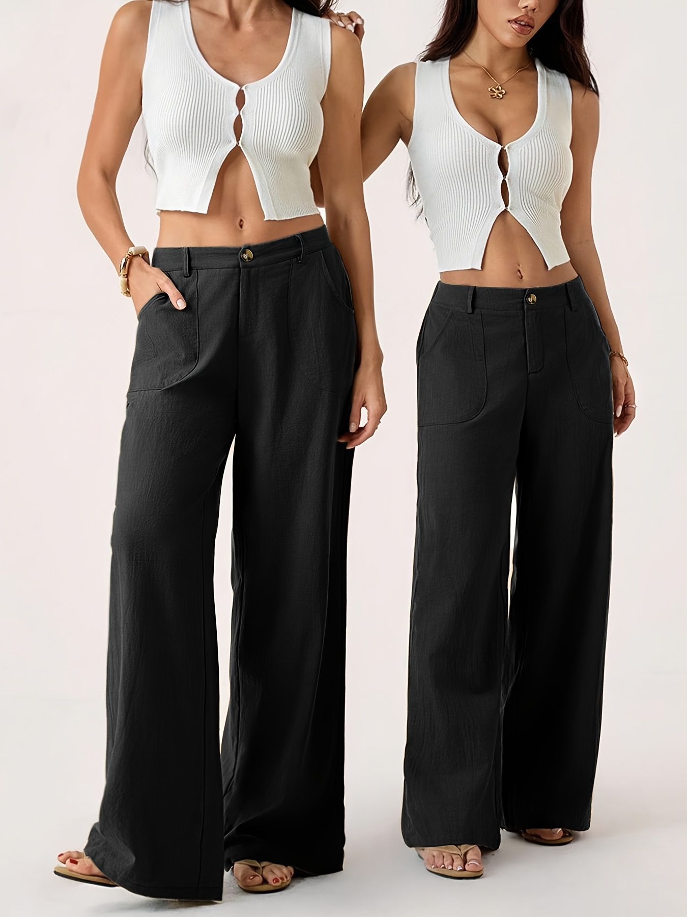 Linen Wide Leg Pants Women's High Waisted Summer Trousers, French Vintage Breathable Loose Casual Pants for Vacation - Image 6