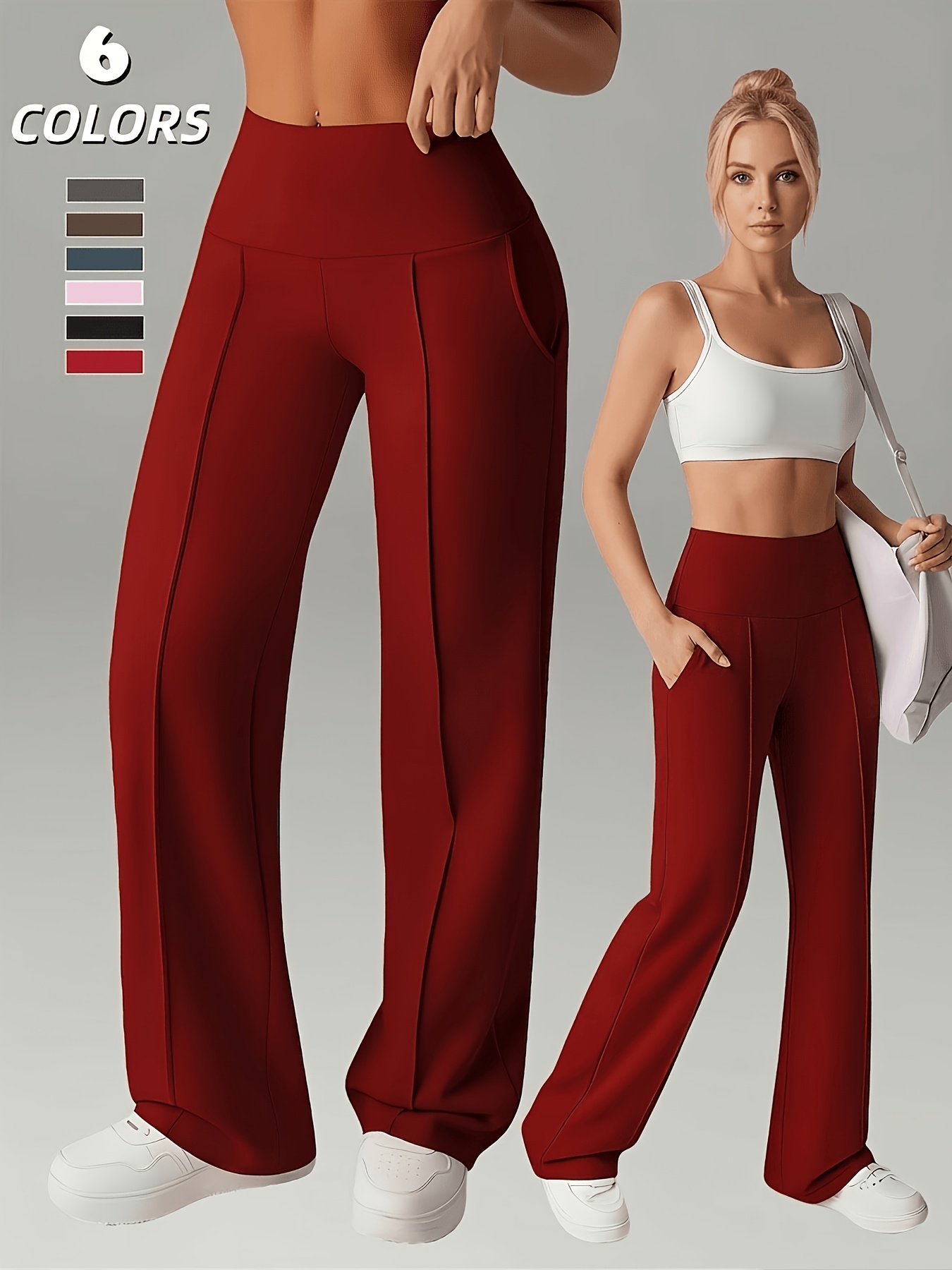 Women'S Leggings, 1pc Straight Wide-Leg Pants, Athletic Quick-Dry Yoga Pants with Pockets, Commuter-Friendly Yoga Trousers, Stretch Athletic Pants High-Waist Leggings, Slight Flared Skinny Pants - Image 3