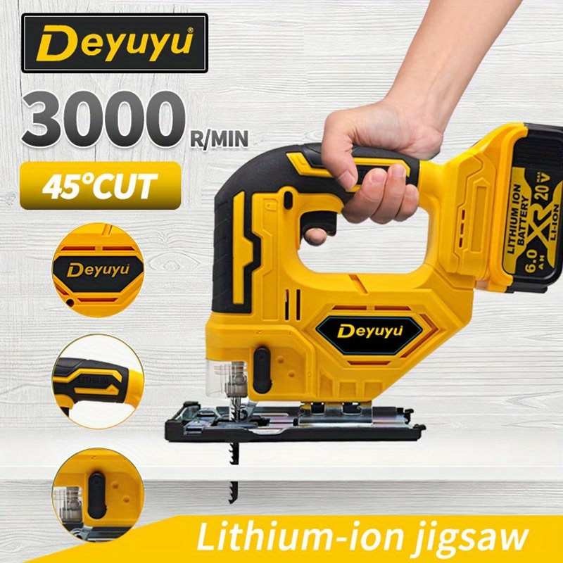 Deyuyu 3000RPM Brushless Cordless Jigsaw with LED Work Light for Dewalt 20V MAX Batteries(Batteries Not Included) 0°-45° Miter Cutting, 3 Track Settings for Straight/Curved/Bevel/Circular Cutting, Suitable for Home Improvement Use