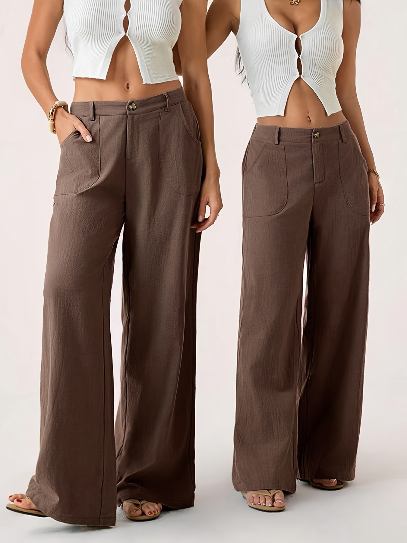 Linen Wide Leg Pants Women's High Waisted Summer Trousers, French Vintage Breathable Loose Casual Pants for Vacation - Image 8