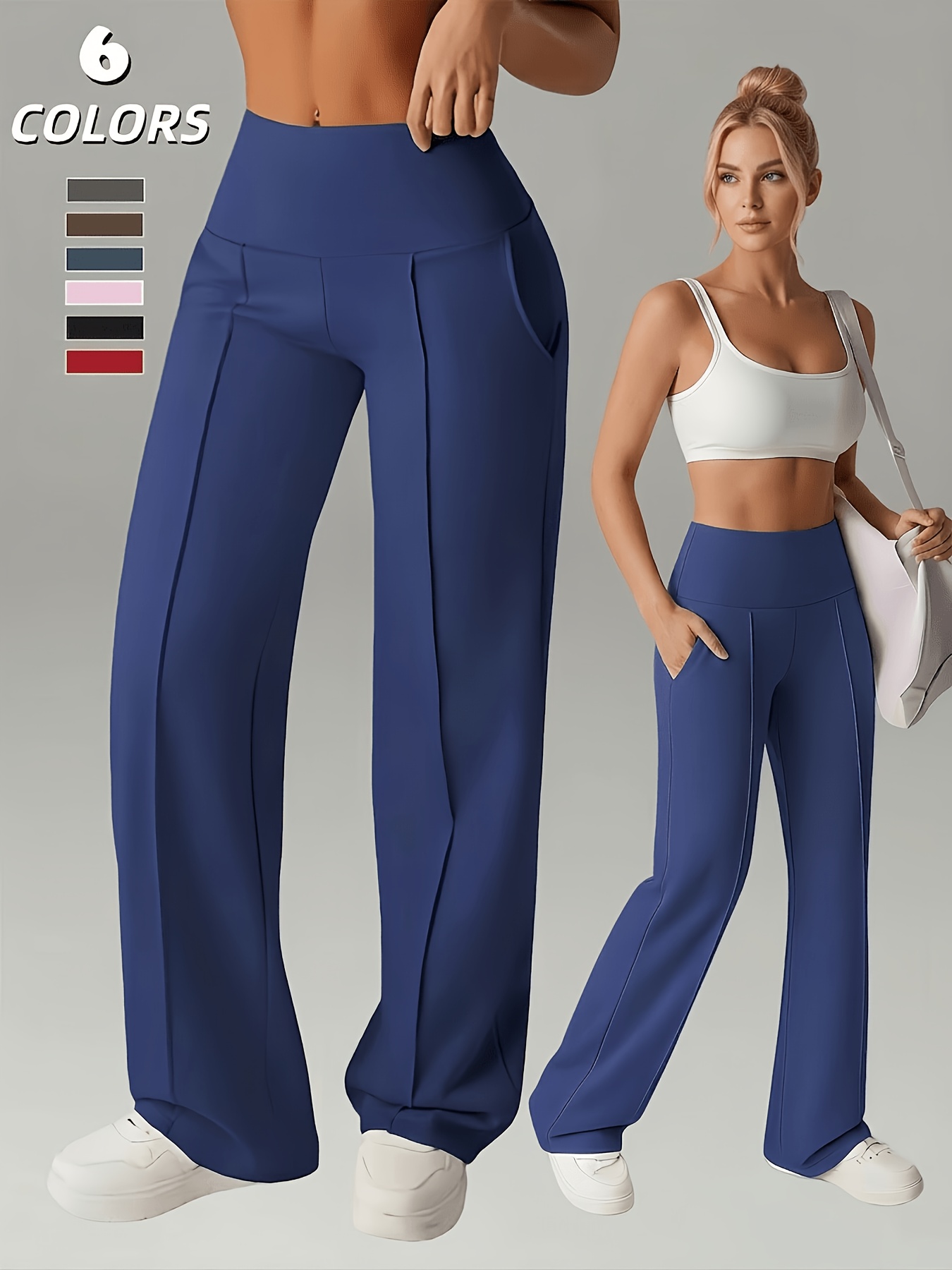 Women'S Leggings, 1pc Straight Wide-Leg Pants, Athletic Quick-Dry Yoga Pants with Pockets, Commuter-Friendly Yoga Trousers, Stretch Athletic Pants High-Waist Leggings, Slight Flared Skinny Pants - Image 4