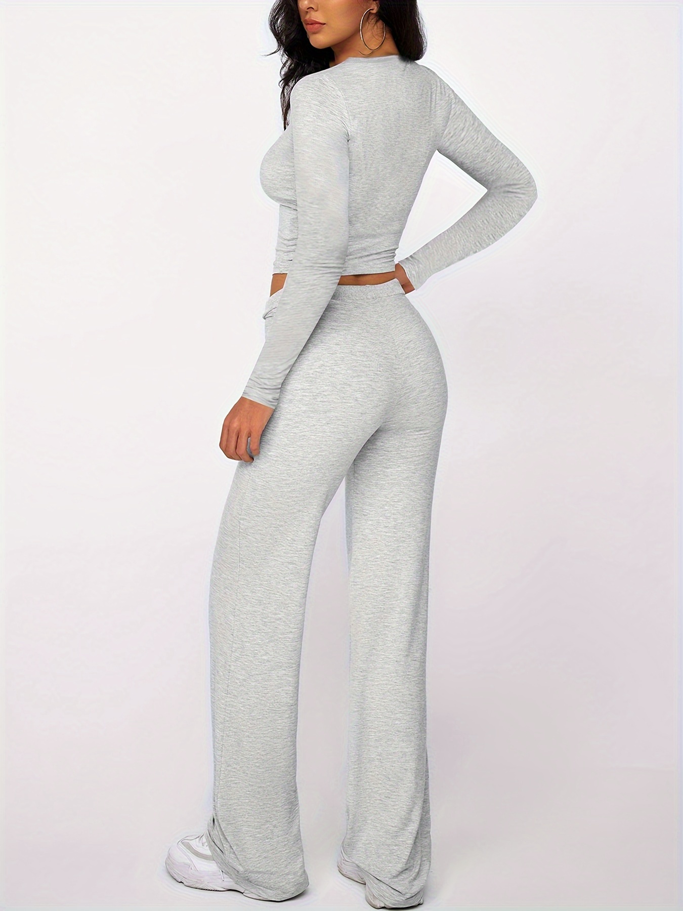 Kardashian-Inspired Modal Long Sleeve Ribbed Drawstring Home Wear Set - Image 6