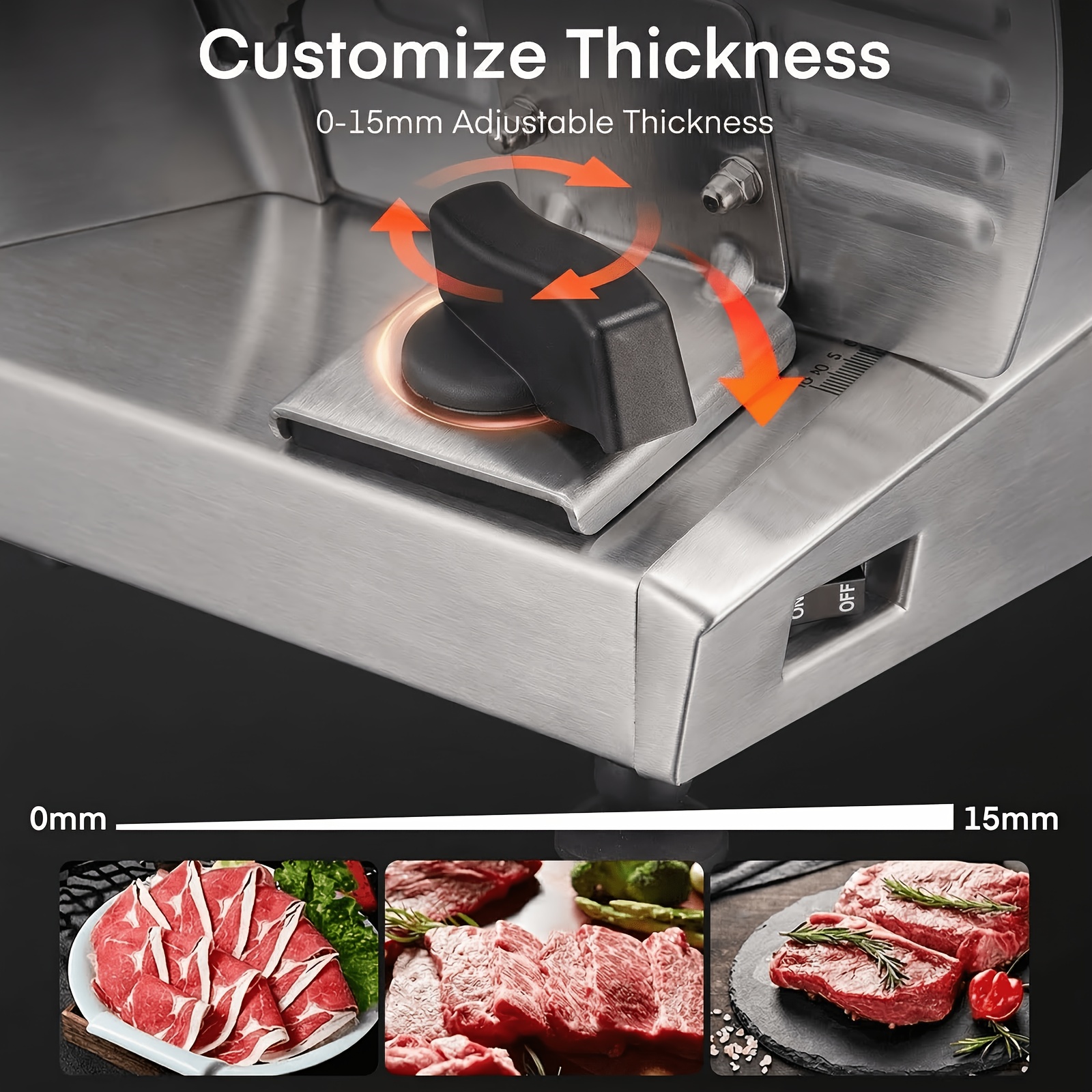 250W Electric Food Slicer For Home, Stainless Steel Meat Cutter With 3 Blades & 0-15mm Adjustable Thickness - Perfect For Deli Meat, Bread, Cheese, Fruit & Vegetable - Image 7