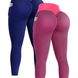 2pcs High Waist Yoga Leggings with Pocket - Seamless, Butt Lifting, And Elastic - Women'S Activewear