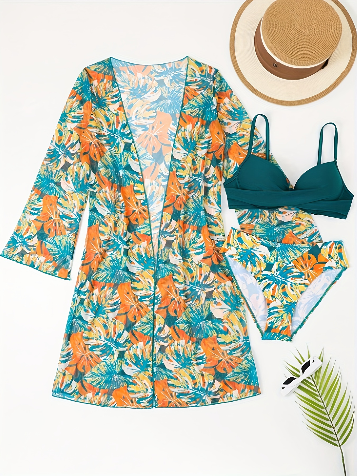 3pcs Beach Plant Print Swimsuit Set - Image 6