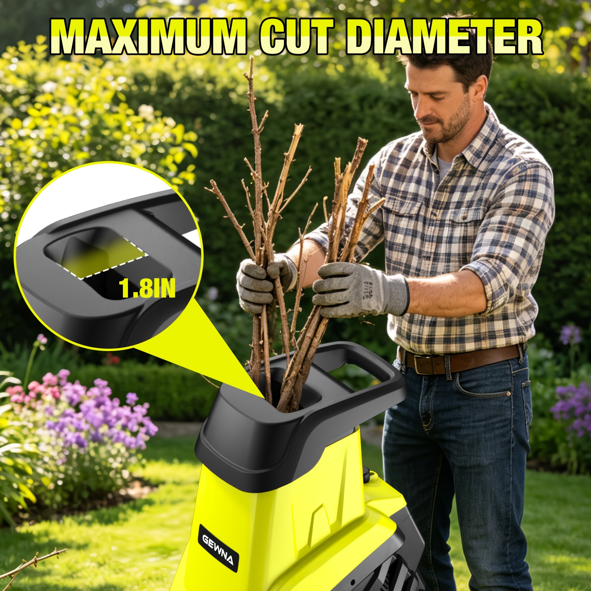 Wood Chipper, 1800W High Power Garden Branch Shredder, 15-Amp Electric Brushless Wood Chipper, Garden Tools With 10 Gallon Collecting Bin, Easy To Clean For Branches, Leaves And Yard Cleanup, Fathers Day Gift - Image 5