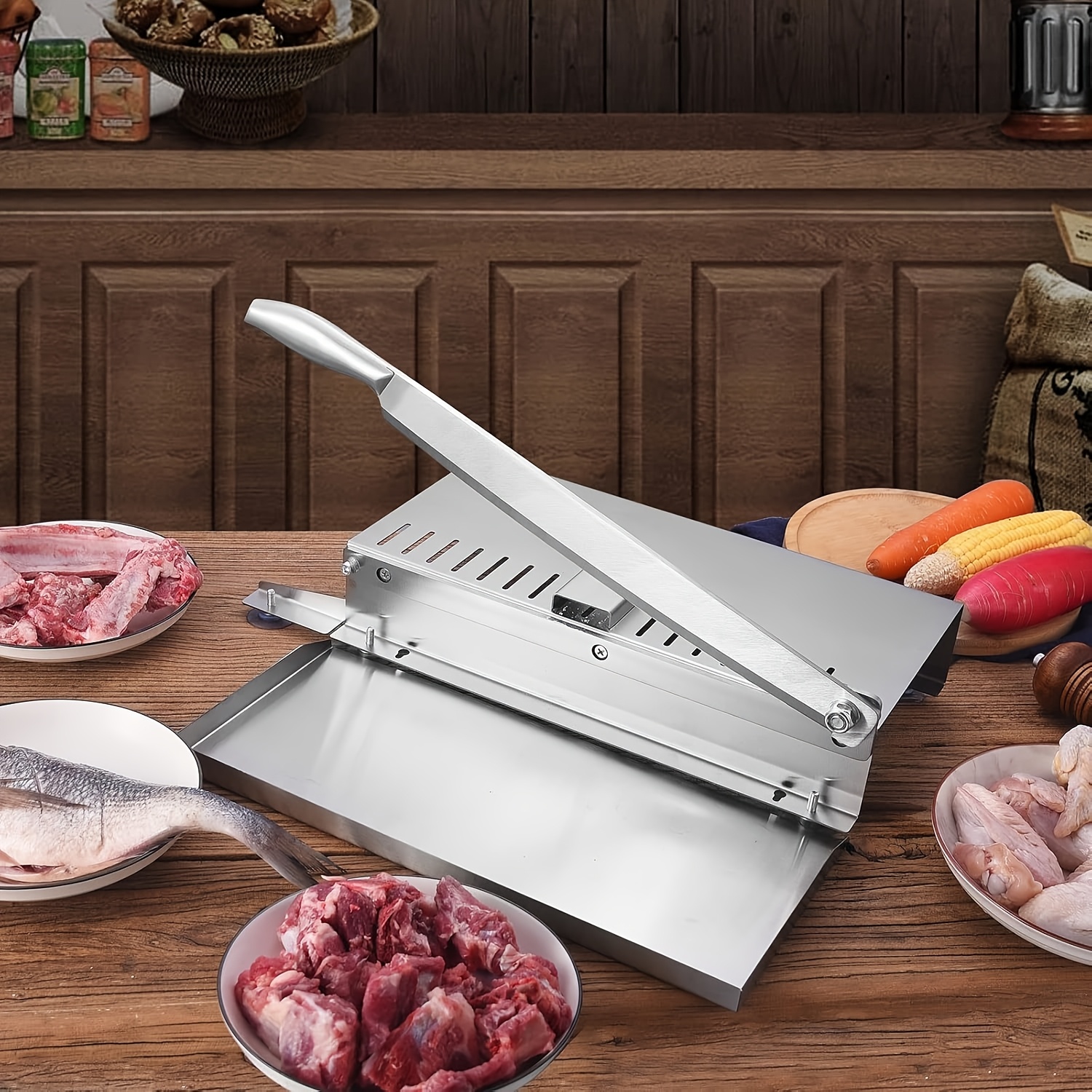 Easy Clean Stainless Steel Manual Meat Slicer and Bone Cutter - Non-Slip Base, Adjustable Blade, Rectangular Blade, Adjustable Thickness, Easily Cut Frozen Beef, Chops, Fruits and Vegetables - for Home Kitchens and Delis, Meat Grinder, Kitchen Gadget - Image 4