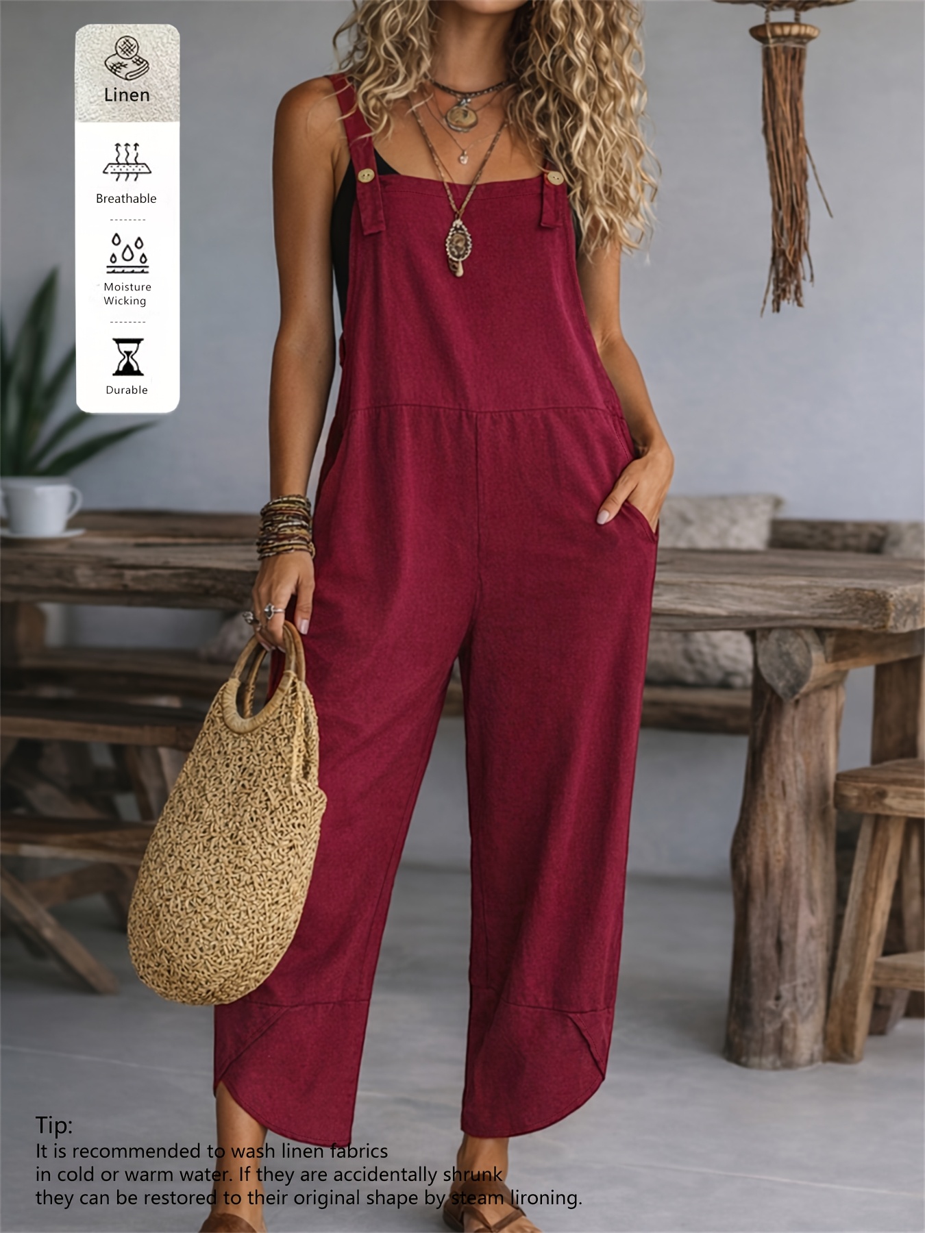 Women's Casual Fashion Solid Color Loose Wide-Leg Overalls - Image 5