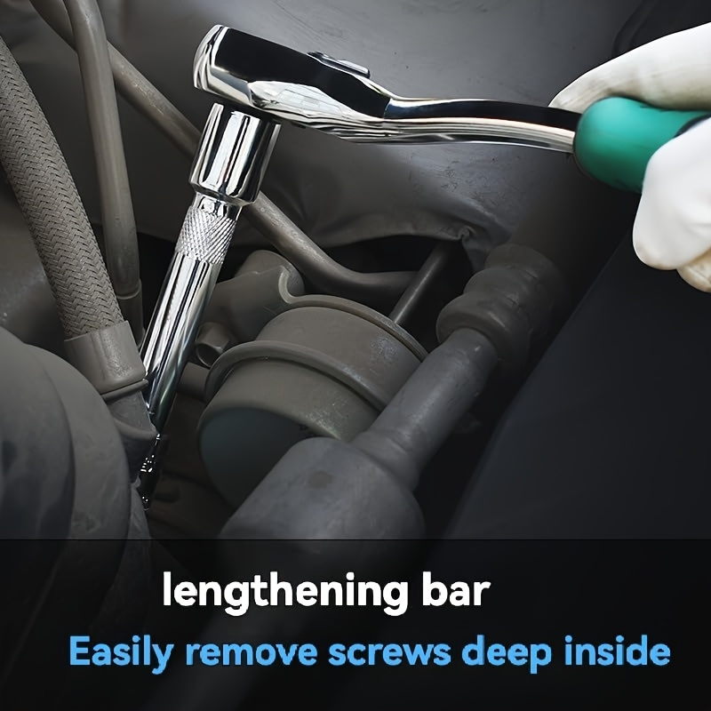 4pcs 1/4" Socket Extension Kit, Drive Socket Quarter Inch Wrench Ratchet Extension Bar Set, 2"/50mm, 3"/75mm, 4"/100mm, 6"/150mm, High-Quality CR-V Durable Material - Image 4