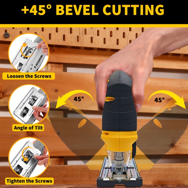 Deyuyu 3000RPM Brushless Cordless Jigsaw with LED Work Light for Dewalt 20V MAX Batteries(Batteries Not Included) 0°-45° Miter Cutting, 3 Track Settings for Straight/Curved/Bevel/Circular Cutting, Suitable for Home Improvement Use - Image 7