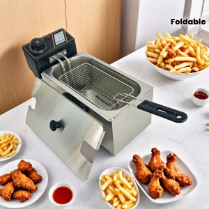 Multi-Functional Stainless Steel Fry Basket with Foldable Handle, Heat-Resistant Mesh, Suitable for Fries, Chicken Wings, and Snacks, Easy to Clean, Cooking Tool for Home and Commercial Kitchens, Frying Tool, Compact Cooking Tool, Easy-Clean Basket