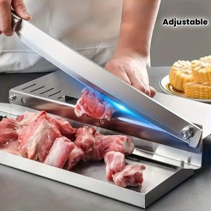 Easy Clean Stainless Steel Manual Meat Slicer and Bone Cutter - Non-Slip Base, Adjustable Blade, Rectangular Blade, Adjustable Thickness, Easily Cut Frozen Beef, Chops, Fruits and Vegetables - for Home Kitchens and Delis, Meat Grinder, Kitchen Gadget