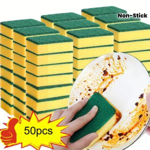 50pcs Multi-Purpose Kitchen Sponges - Non-Stick, Oil Resistant Dual-Sided Cleaning Pads with Right Angle Design for Dishes, Cookware and Household Surfaces