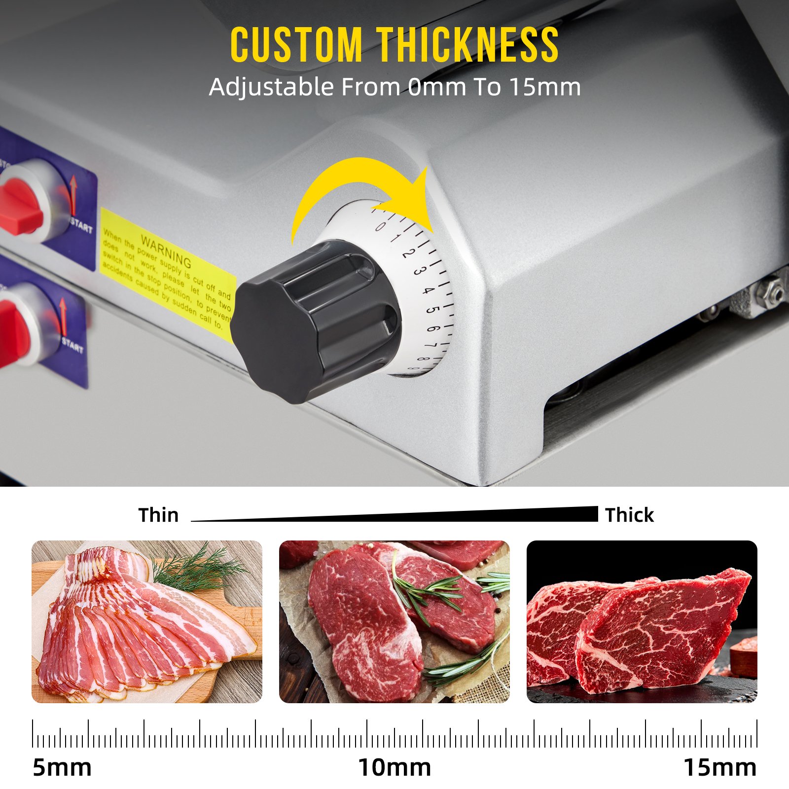 Automatic Meat Slicer Commercial Deli Slicer 10" 0-16mm Adjustable Thickness, Full Auto Dual-Motor, 304 SS and Al-Alloy Construction, 110V 660W White for Restaurant Butcher Shop - Image 6
