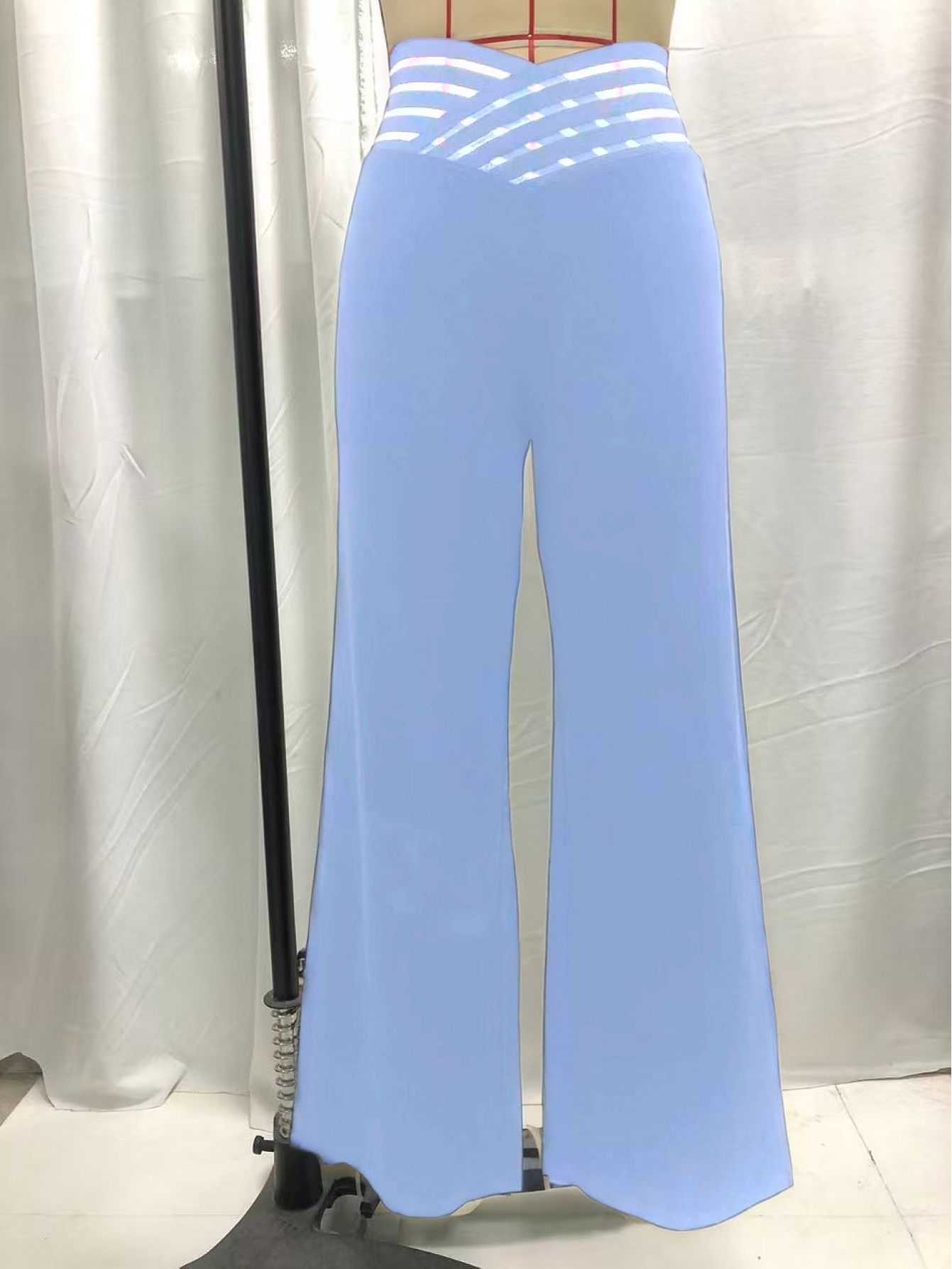 Women'S Cross-Waist Straight Pants with Mesh Design, Suitable for Outings And Dates, These Solid Color Slightly Stretchy Casual Trousers - Image 5