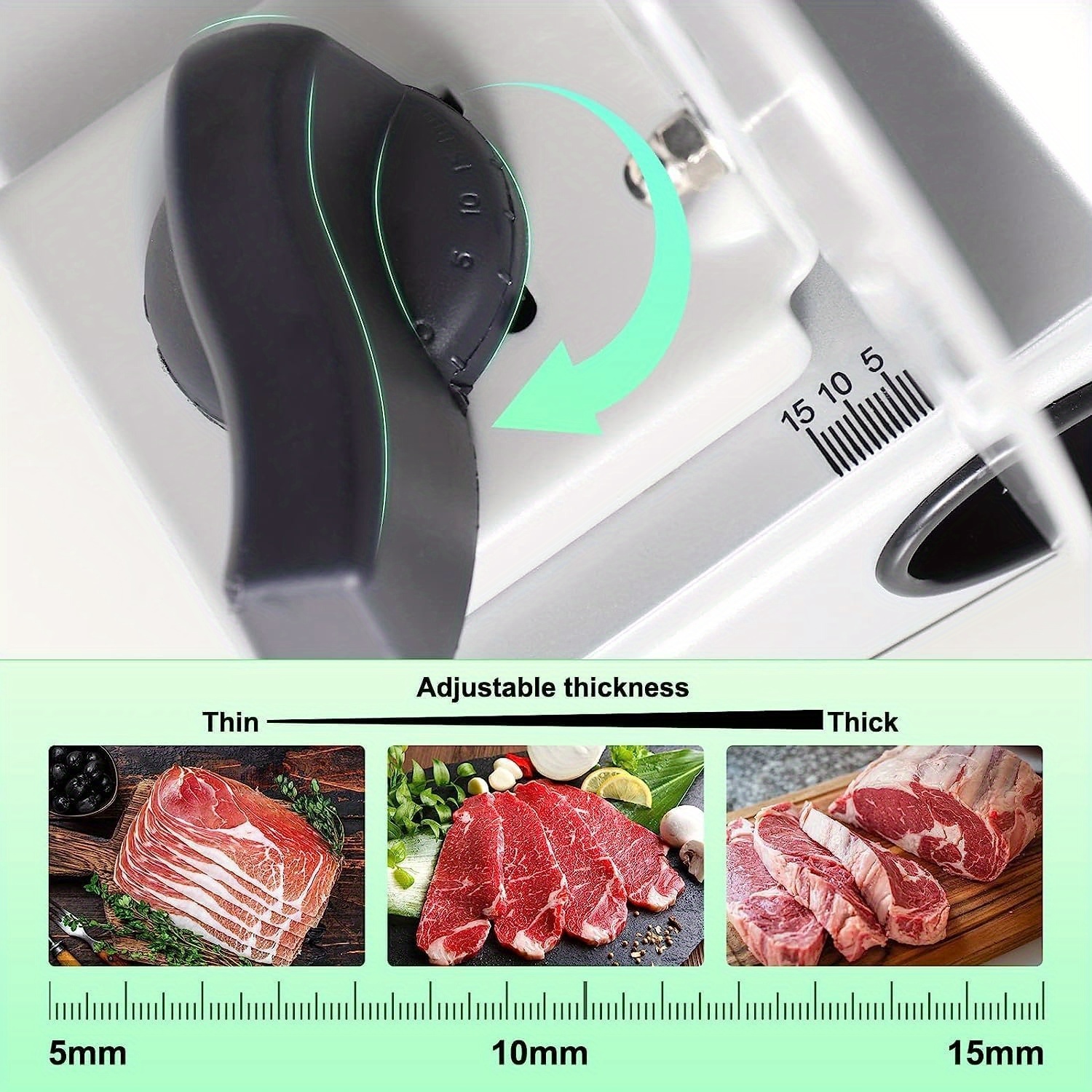 OSTBA Meat Slicer Electric Deli Food Slicer with Two Removable Stainless Steel Blades And Food Carriage, Adjustable Thickness Meat Slicer for Home, Food Slicer Machine for Meat, Cheese, Bread - Image 6