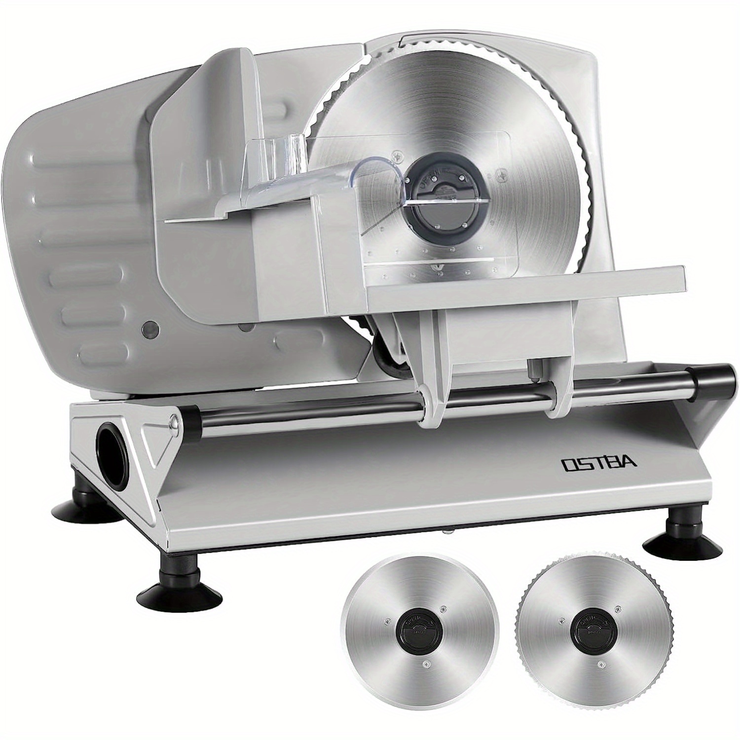 OSTBA Meat Slicer Electric Deli Food Slicer with Two Removable Stainless Steel Blades And Food Carriage, Adjustable Thickness Meat Slicer for Home, Food Slicer Machine for Meat, Cheese, Bread