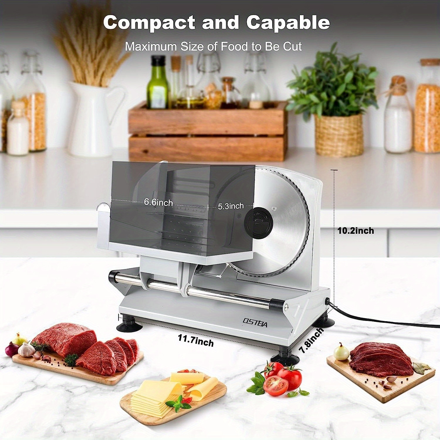 OSTBA Meat Slicer Electric Deli Food Slicer with Two Removable Stainless Steel Blades And Food Carriage, Adjustable Thickness Meat Slicer for Home, Food Slicer Machine for Meat, Cheese, Bread - Image 8