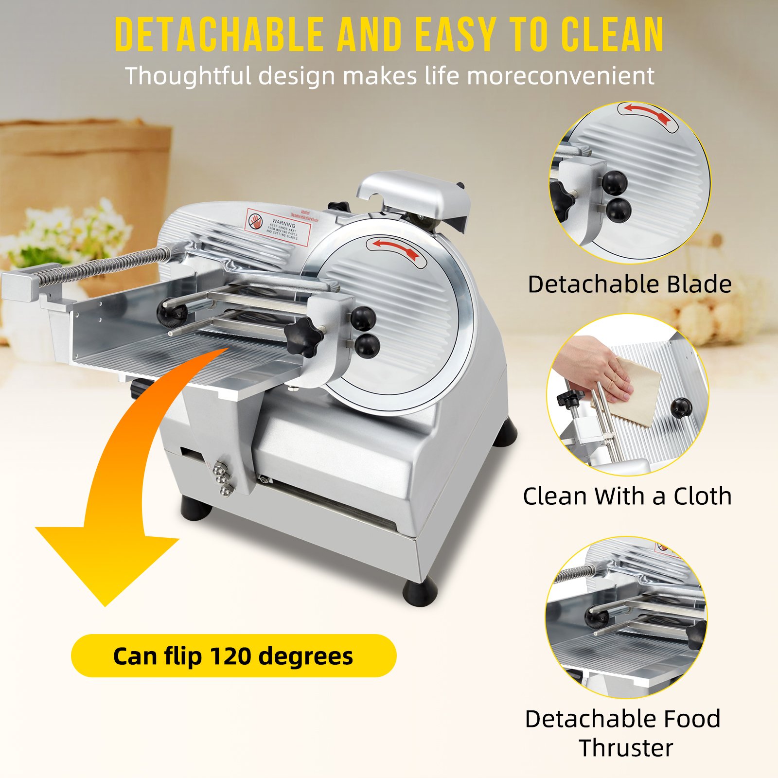 Automatic Meat Slicer Commercial Deli Slicer 10" 0-16mm Adjustable Thickness, Full Auto Dual-Motor, 304 SS and Al-Alloy Construction, 110V 660W White for Restaurant Butcher Shop - Image 2