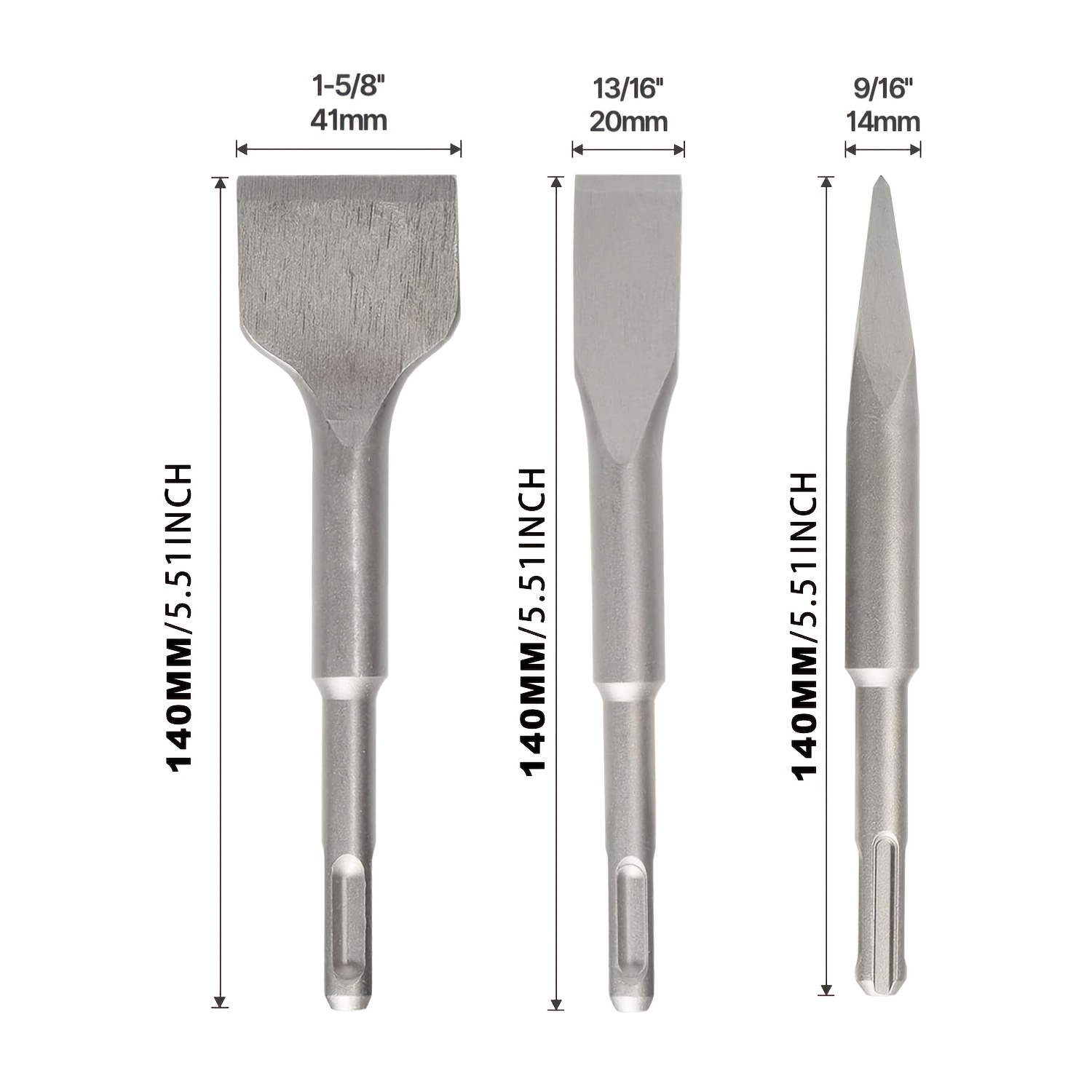 Sds- Plus Rotary Hammer Drill Chisel Set, Point Flat Scaling Chisels, 40CR Sds Plus Drill Bits for Masonry, Concrete, Brick, Stone, Tile Removal, 3pcs - Image 7