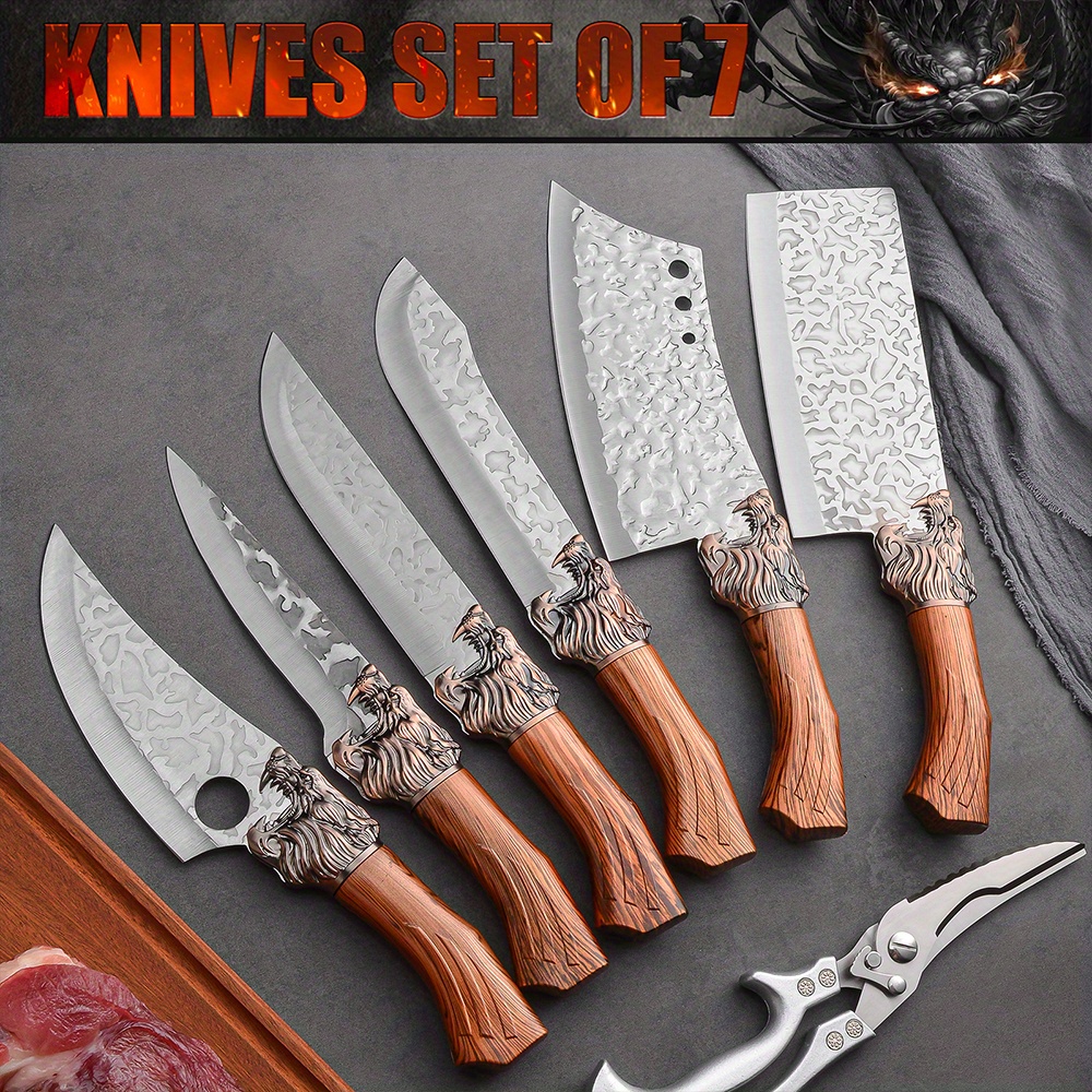 7pcs Kitchen Chef Knife Set; High Quality Chef's Knife; High Hardness Quality Steel Blade, Sharp and Durable; Essential Knives for Home Kitchen/dining; Meat Slicer Knife; Vegetable Knife; Fruit Knife; Butcher Knife; Chicken Deboning Scissors. - Image 5