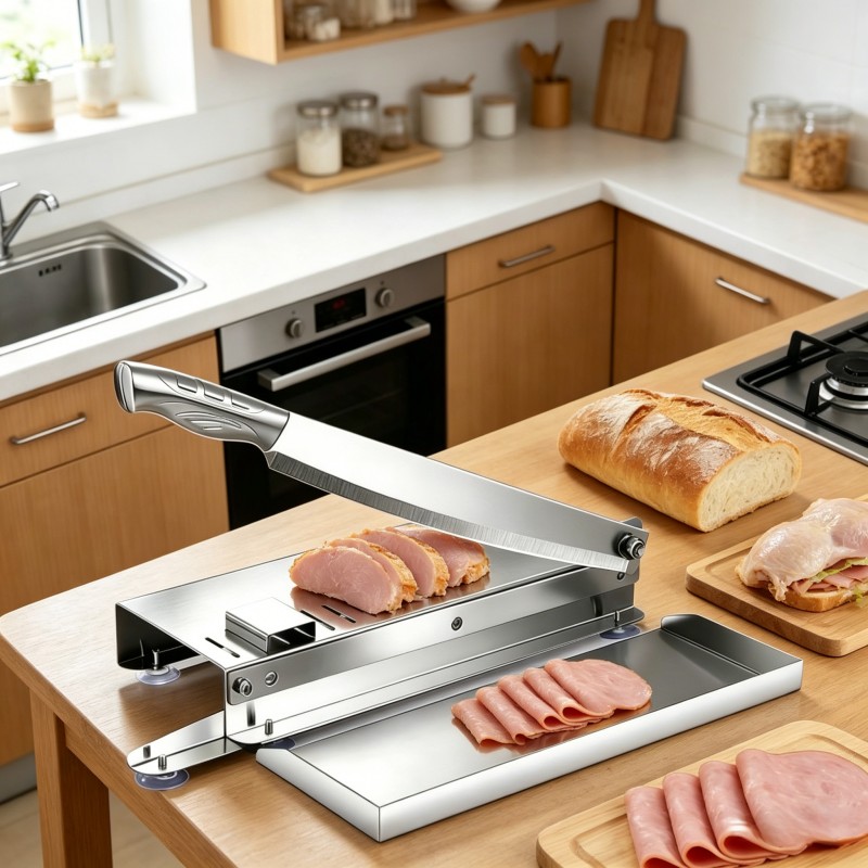 Expanded Cutting Platform Promotes Smooth Feeding Progress, Fine Adjustment Gears Realize Diversified Slicing Demands. Manual Meat Cutter Serves Group Events And Catering Shops to Process Bulk Meat And Daily Farm Produce &Meat Cleaver - Image 5