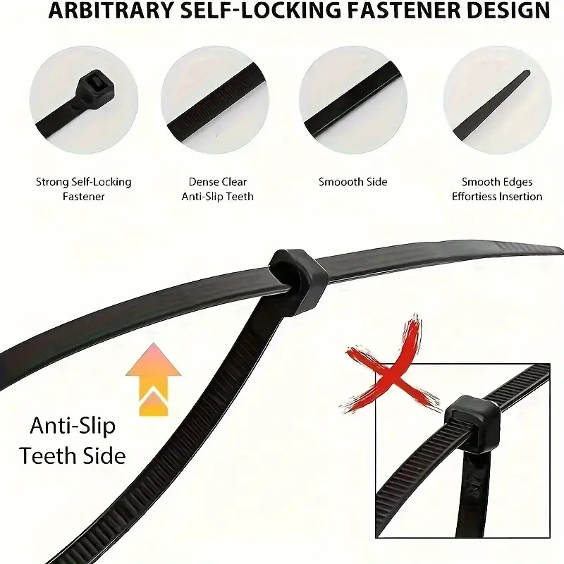 400pcs Black Self-Locking Nylon Cable Ties Multi-Size Bundle (4In/6In/8In/12In) Tensile Strength 40Lbs Self-Locking Premium Nylon Cable Ties Indoor Outdoor Use - Image 3