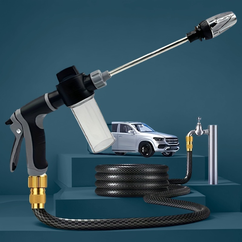 1pc Portable High-Pressure Car Wash Water Gun, Quick Connect Adapters for 3/4 Inch And 1/2 Inch, Multifunctional Garden Hose Nozzle, Adjustable Thickened Rod Spray, Suitable for Car Cleaning And Pet Washing - Image 3