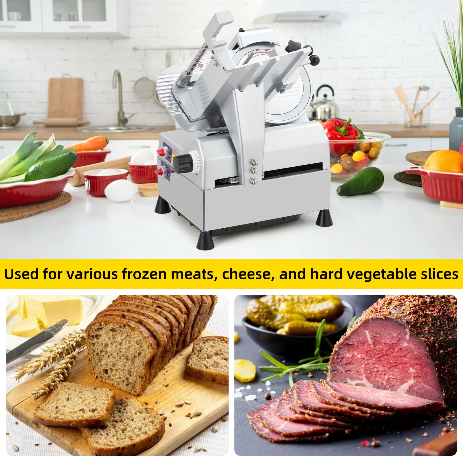 Automatic Meat Slicer Commercial Deli Slicer 10" 0-16mm Adjustable Thickness, Full Auto Dual-Motor, 304 SS and Al-Alloy Construction, 110V 660W White for Restaurant Butcher Shop - Image 5