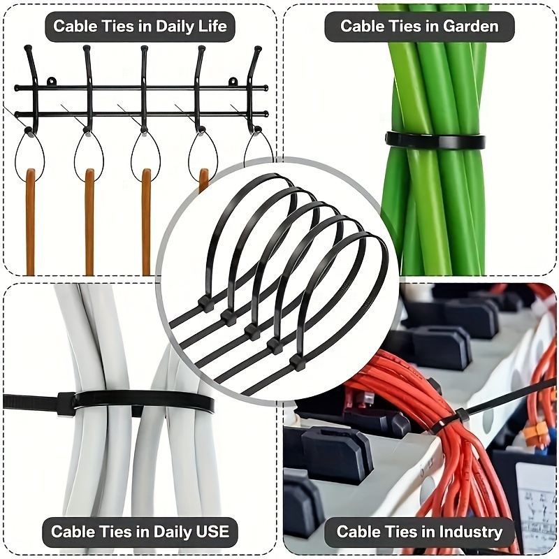 400pcs Black Self-Locking Nylon Cable Ties Multi-Size Bundle (4In/6In/8In/12In) Tensile Strength 40Lbs Self-Locking Premium Nylon Cable Ties Indoor Outdoor Use - Image 10