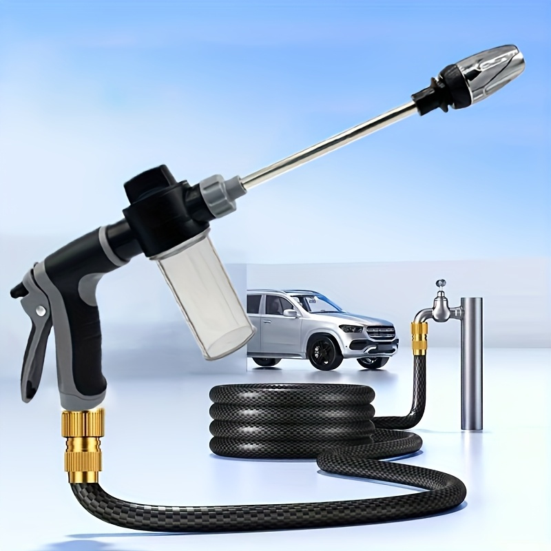 1pc Portable High-Pressure Car Wash Water Gun, Quick Connect Adapters for 3/4 Inch And 1/2 Inch, Multifunctional Garden Hose Nozzle, Adjustable Thickened Rod Spray, Suitable for Car Cleaning And Pet Washing