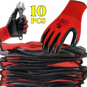 10pcs Heavy-Duty Coated Work Gloves, Labor Gloves, Gardening Gloves, Cycling Gloves, Horse Racing Gloves, Auto Gloves, Anti-Slip Gloves with Perfect Fit, Elastic Polyester Fabric Non-Slip Safety Gloves, Suitable for Various Outdoor Work Scenarios