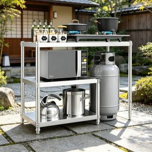 Heavy-Duty Stainless Steel Kitchen Storage Rack (Non-Food Contact) - 35.4 Inches X 31.5 Inches, Easy to Clean, Space-Saving Design - Durable Freestanding Structure for Organizing Various Kitchen Tools And Appliances