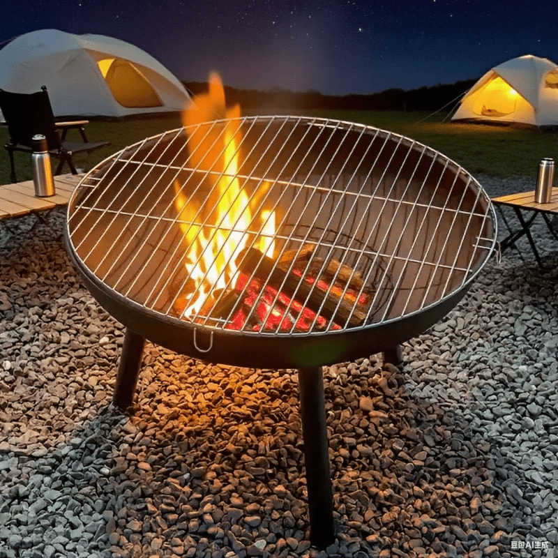 1 Set Foldable Outdoor Camping Fire Pit, Charcoal Stove, Wood-Burning Heater, Portable Design with Carbon Steel Base & Solid Iron Grate, Integrated Handle, Includes Bonus Mesh Net and Fire Hook – Ideal for Camping, Heating, and Multi-Scene Use - Image 6
