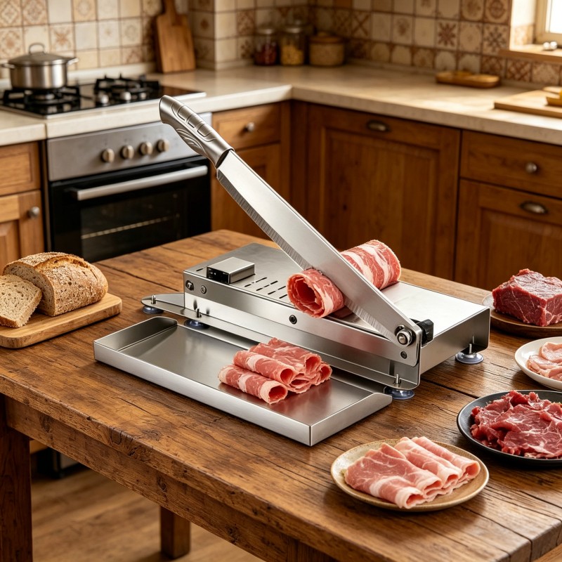 Expanded Cutting Platform Promotes Smooth Feeding Progress, Fine Adjustment Gears Realize Diversified Slicing Demands. Manual Meat Cutter Serves Group Events And Catering Shops to Process Bulk Meat And Daily Farm Produce &Meat Cleaver - Image 10