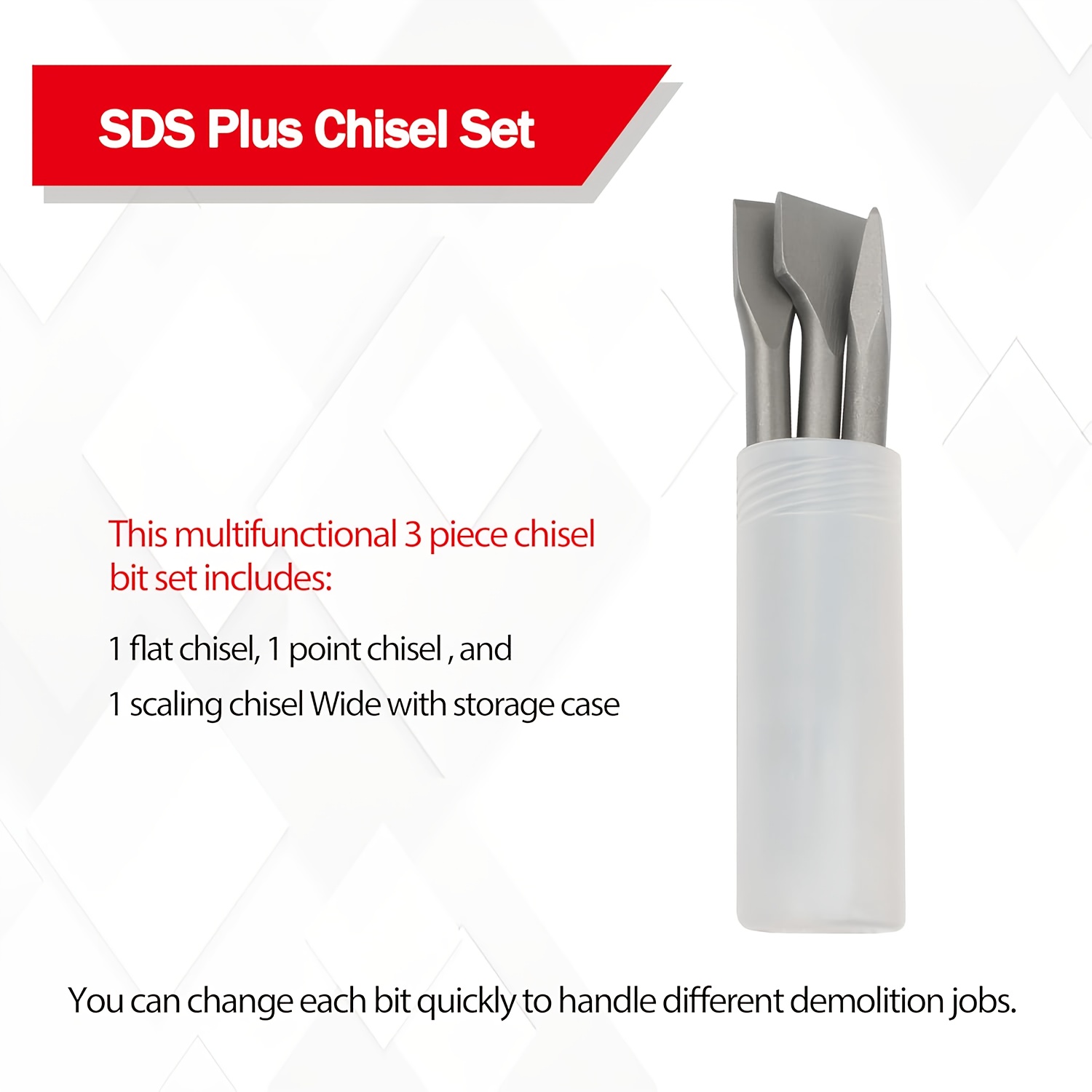Sds- Plus Rotary Hammer Drill Chisel Set, Point Flat Scaling Chisels, 40CR Sds Plus Drill Bits for Masonry, Concrete, Brick, Stone, Tile Removal, 3pcs - Image 8